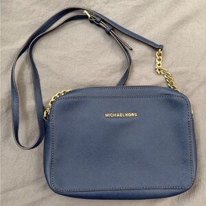 Michael Kors Dark Blue Crossbody Bag with Gold Chain